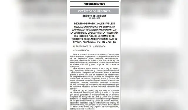 Decreto de Urgencia N.° 006-2026.  