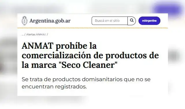 ANMAT prohíbe la comercialización de productos de la marca "Seco Cleaner". ANMAT prohíbe la comercialización de productos de la marca "Seco Cleaner".