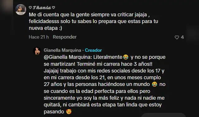 Gianella Marquina responde a críticas