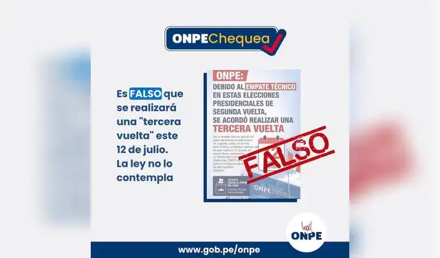 ONPE desmiente tercera vuelta presidencial. ONPE desmiente tercera vuelta presidencial.