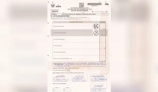 Acta electoral impugnada por Juntos por el Perú.  