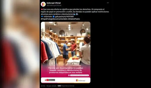 Indecopi advierte que las tiendas no pueden negar cambios ni devoluciones.  