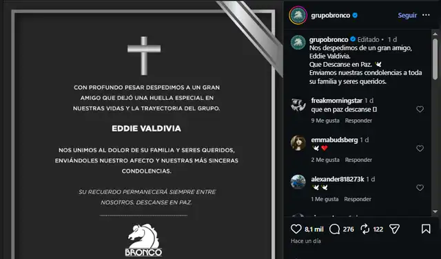 Agrupación lamenta muerte de pieza clave en su desempeño Agrupación lamenta muerte de pieza clave en su desempeño