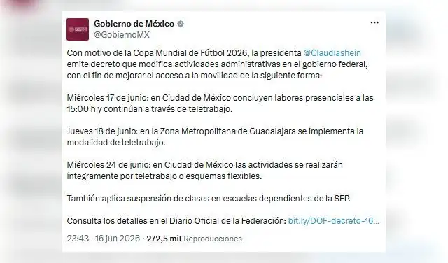 DECRETO que establece medidas administrativas por el Mundial FIFA 2026 en Ciudad de México y Guadalajara, Jalisco.  