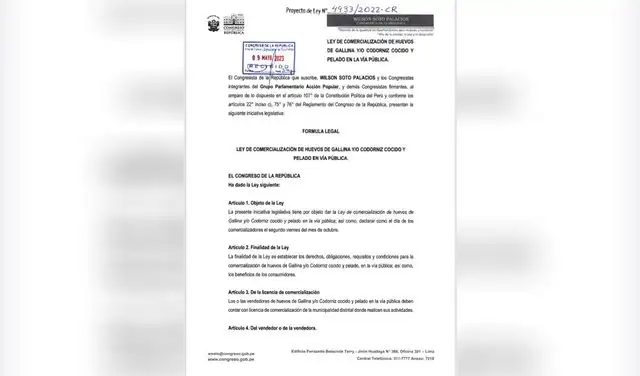 Congreso aprobó requisitos mínimos para la venta de huevos de gallina y codorniz en la vía pública.  
