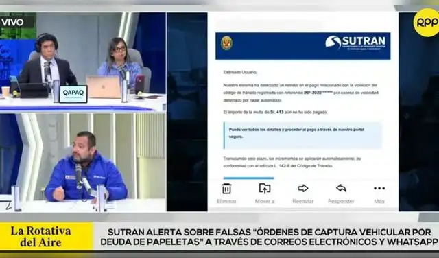 Sutran remarcó que no emite órdenes de captura vehicular por deudas de papeletas. Fuente: RPP  