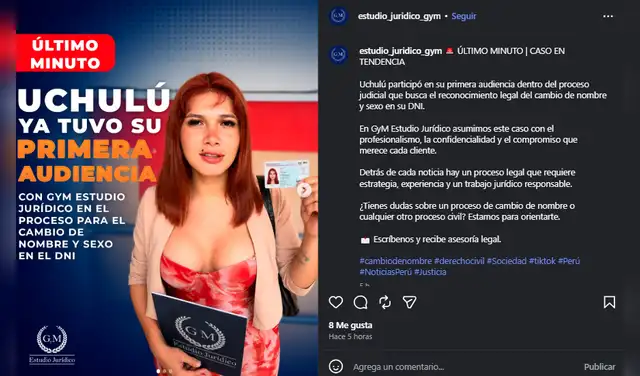 La Uchulú inicia proceso legal para cambiar de nombre y sexo en su DNI La Uchulú inicia proceso legal para cambiar de nombre y sexo en su DNI