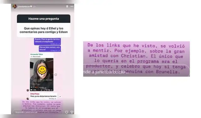 Janet Barboza desmiente amistad de Ethel Pozo y Christian Domínguez. Janet Barboza desmiente amistad de Ethel Pozo y Christian Domínguez.