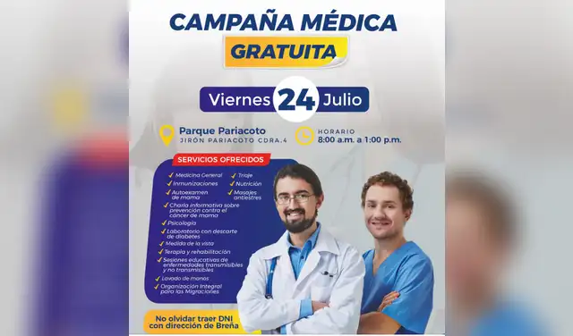 Durante la campaña se brindarán múltiples servicios médicos y de orientación en salud. Foto: Municipalidad de Breña.  