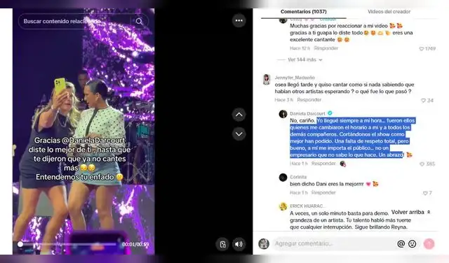 Daniela Darcourt se defiende tras ser retirada de concierto.