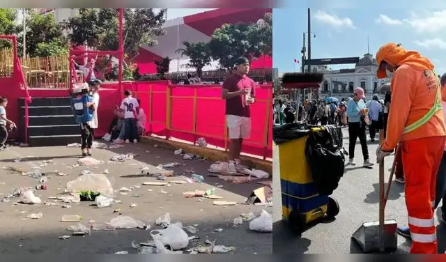 Después del desfile, diversos puntos de la avenida Brasil presentaron acumulación de desperdicios como botellas, bolsas, envases y restos dejados por parte de los asistentes. Foto: Portal Callao.