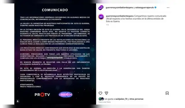 Comunicado de Esto Es Guerra sobre Kevin Díaz.