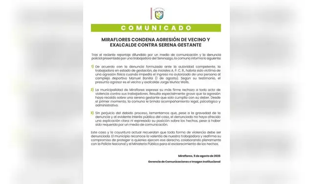 Comunicado Oficial de la Municipalidad de Miraflores. Foto: Difusión. Comunicado Oficial de la Municipalidad de Miraflores. Foto: Difusión.