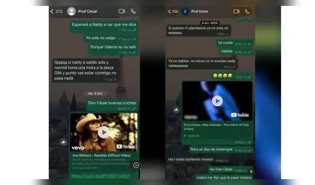 Chats entre Claudia Salazar y César Sánchez.