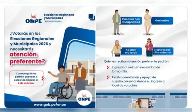 ONPE confirma quiénes tendrán atención preferente para votar en las Elecciones Regionales y Municipales 2026. Foto: X ONPE.