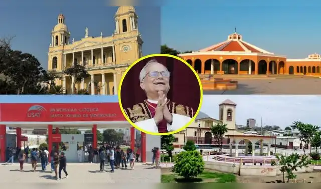 Papa León XIV recorrerá seis lugares históricos de Chiclayo durante su visita al Perú. Foto: Composición EP.
