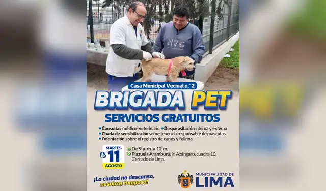 Campaña veterinaria gratis este 11 de agosto: conoce dónde atenderán a perros y gatos. Foto: Municipalidad de Lima. Campaña veterinaria gratis este 11 de agosto: conoce dónde atenderán a perros y gatos. Foto: Municipalidad de Lima.