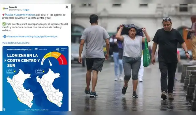 Lima tendrá lloviznas este lunes y martes: Senamhi alerta por neblina y ráfagas de viento. Foto: Composición EP. Lima tendrá lloviznas este lunes y martes: Senamhi alerta por neblina y ráfagas de viento. Foto: Composición EP.