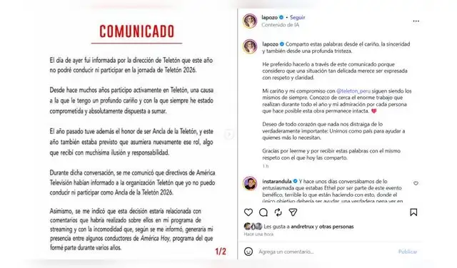 Comunicado de Ethel Pozo sobre la Teletón 2026.