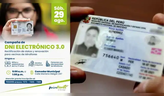 DNI electrónico gratis: campaña será este 29 de agosto en Miraflores. Foto: Composición EP.