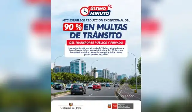 ¿Tienes una multa pendiente? El MTC permitirá reducir hasta 90% algunas sanciones, pero hay infracciones que quedan fuera del beneficio. Foto: MTC.