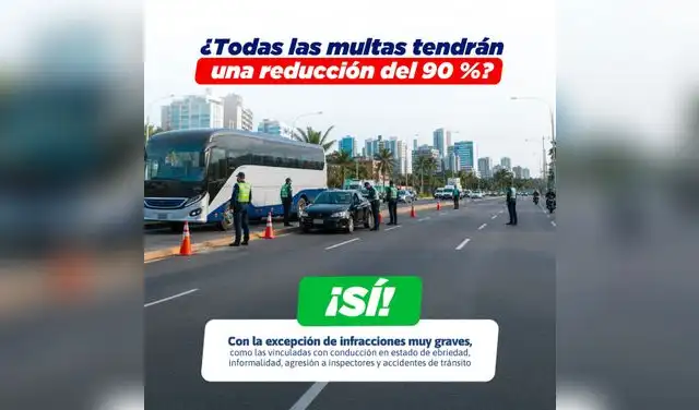 MTC reduce 90% de multas de tránsito: ¿Quiénes podrán pagar menos y qué infracciones quedan fuera? Foto: MTC.