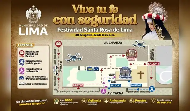 Miles de fieles acudirán al Santuario de Santa Rosa de Lima este domingo 30 de agosto.