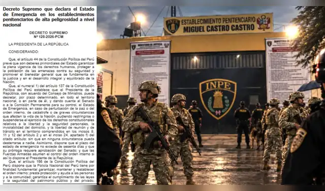 Según la norma, la Policía Nacional asumirá el control del orden interno en esa franja perimetral con apoyo de las Fuerzas Armadas, que además resguardarán el espacio aéreo y señales de radio y celulares alrededor de las cárceles. Según la norma, la Policía Nacional asumirá el control del orden interno en esa franja perimetral con apoyo de las Fuerzas Armadas, que además resguardarán el espacio aéreo y señales de radio y celulares alrededor de las cárceles.