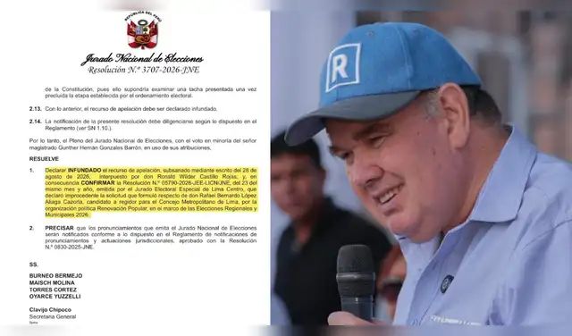 El Jurado Nacional de Elecciones de Perú declara infundada la apelación contra la candidatura de Rafael López Aliaga al Concejo Metropolitano de Lima para las elecciones de 2026.