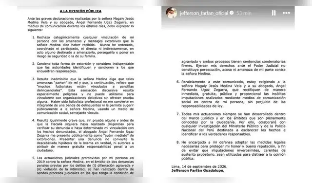 Comunicado de Jefferson Farfán.