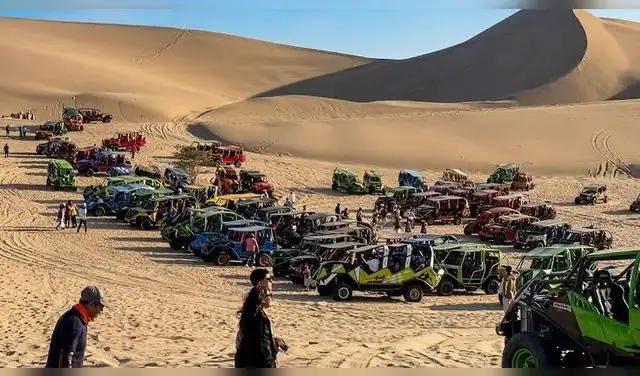 Tubulares de Huacachina: más de 400 vehículos paralizan el servicio y exigen una norma especial para operar en las dunas. Foto: Difusión.