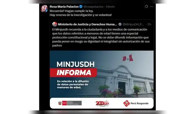 Rosa María Palacios cuestiona al Ministerio de Justica y Derechos Humanos.