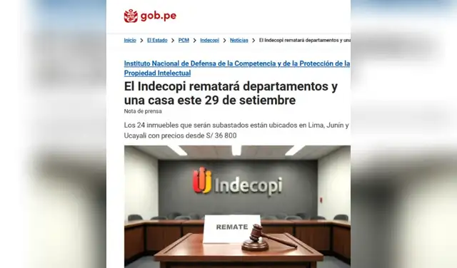 Indecopi rematará departamentos y una casa este 29 de setiembre. Foto: Plataforma del Gobierno. Indecopi rematará departamentos y una casa este 29 de setiembre. Foto: Plataforma del Gobierno.