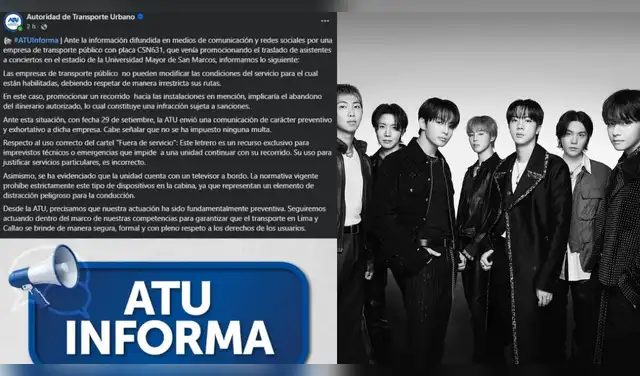 ATU advierte a bus que ofrecía traslados al concierto de BTS por posible cambio de ruta.