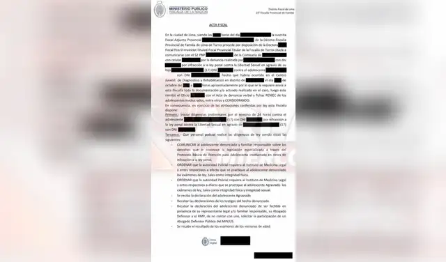 Ministerio Público inicia diligencias por 24 horas contra adolescente internado en Maranguita por infracción a la ley penal contra la Libertad Sexual.