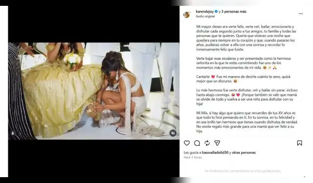 Mensaje de Karen Dejo para su hija.