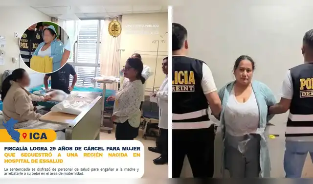 Ica: condenan a 29 años de cárcel a falsa enfermera que secuestró a recién nacido en EsSalud. Foto: Composición EP.