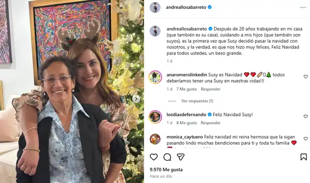 <em>Andrea Llosa se emociona al pasar Navidad con su trabajadora. Captura: Instagram</em>    
