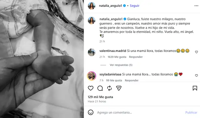 Natalia Angulo, pareja de Dekko, se despide de su bebé.