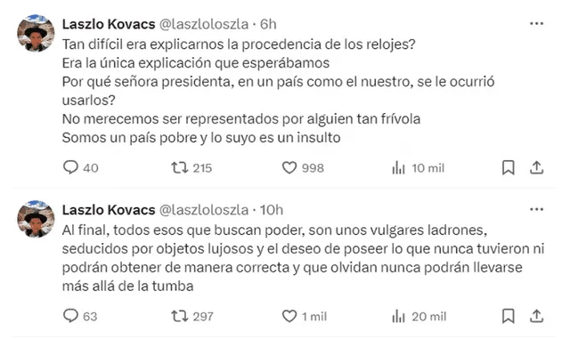 Laszlo Kovacs tras Mensaje a la Nación de Dina Boluarte.  