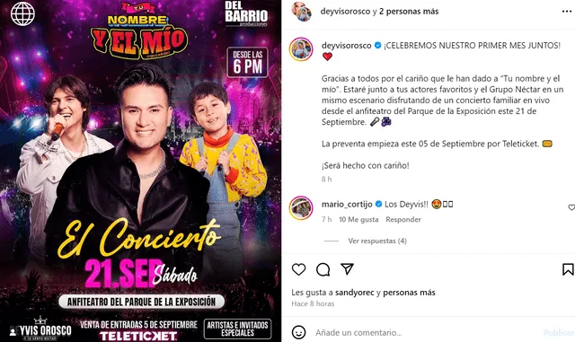 <em>Deyvis Orosco sorprende a fans con concierto con sus protagonistas en su novela. Captura: Instagram </em>   