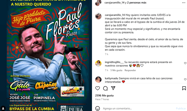 <em>Esposa de Paul Flores</em> emocionada por inauguración de mural. <em>Captura: Instagram</em> <em>Esposa de Paul Flores</em> emocionada por inauguración de mural. <em>Captura: Instagram</em>