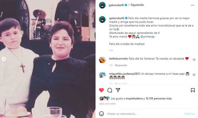 La publicación de Rodrigo Cuba para su madre en su día. / FUENTE: Instagram.   