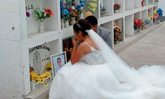  Cementerio de Surco dio el permiso a novia minutos antes de casarse para pedir bendición a su padre fallecido por COVID‑19. Foto: Municipalidad de Surco    
