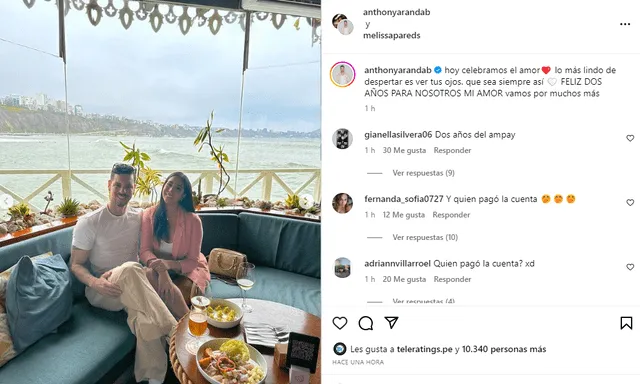 Melissa Paredes y Anthony Aranda más que felices por cumplir dos años de relación.