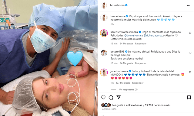 Brunella Horna presenta a su primer bebé con Richard Acuña en las redes sociales.