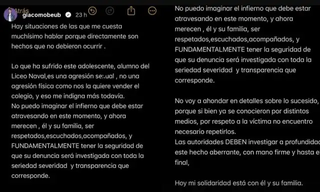 Hijo de Alfredo Benavides ROMPE SU SILENCIO por el caso del Liceo Naval tras CRÍTICAS contra Zaca TV: “Con mano firme y hasta el final” Hijo de Alfredo Benavides ROMPE SU SILENCIO por el caso del Liceo Naval tras CRÍTICAS contra Zaca TV: “Con mano firme y hasta el final”
