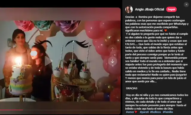 Angie Jibaja explica por qué no estuvo en la fiesta de su hija.