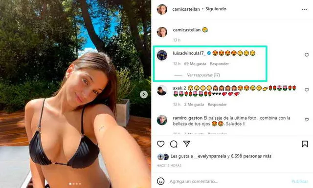 La reacción de Luis Advíncula ante la publicación de Camila Castellán. - FUENTE: Instagram.   