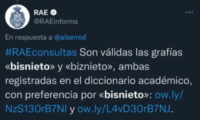  La RAE explica el uso correcto de la palabra bisnieto y biznieto.   